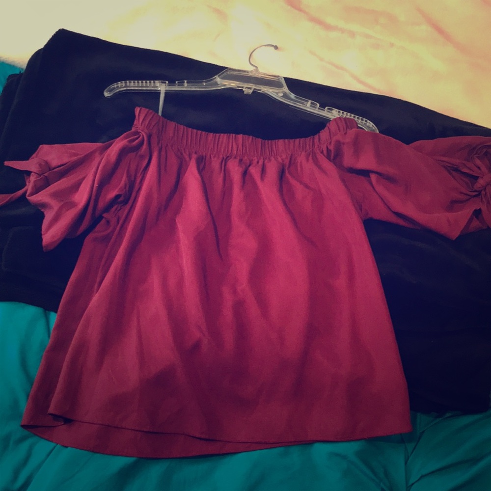 Off the shoulder wine blouse